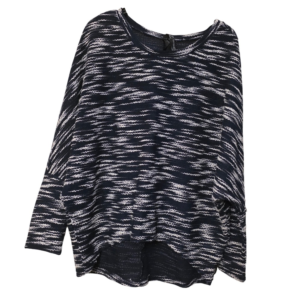 Seven7 Jeans Womens Navy White Marled Knit Oversized‎ Dolman High Low Sweater M